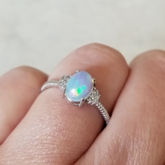 Sterling Natural Opal & Diamonds Ring - Picture 8 of 8